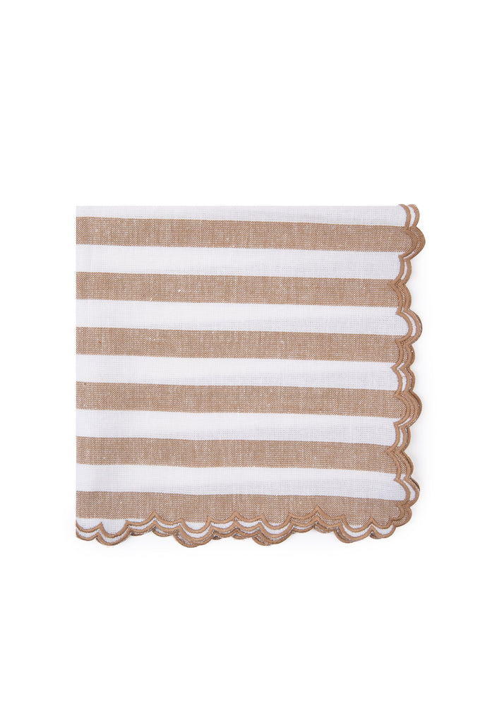 Tan & White Stripe Scalloped Napkins - Set of 4