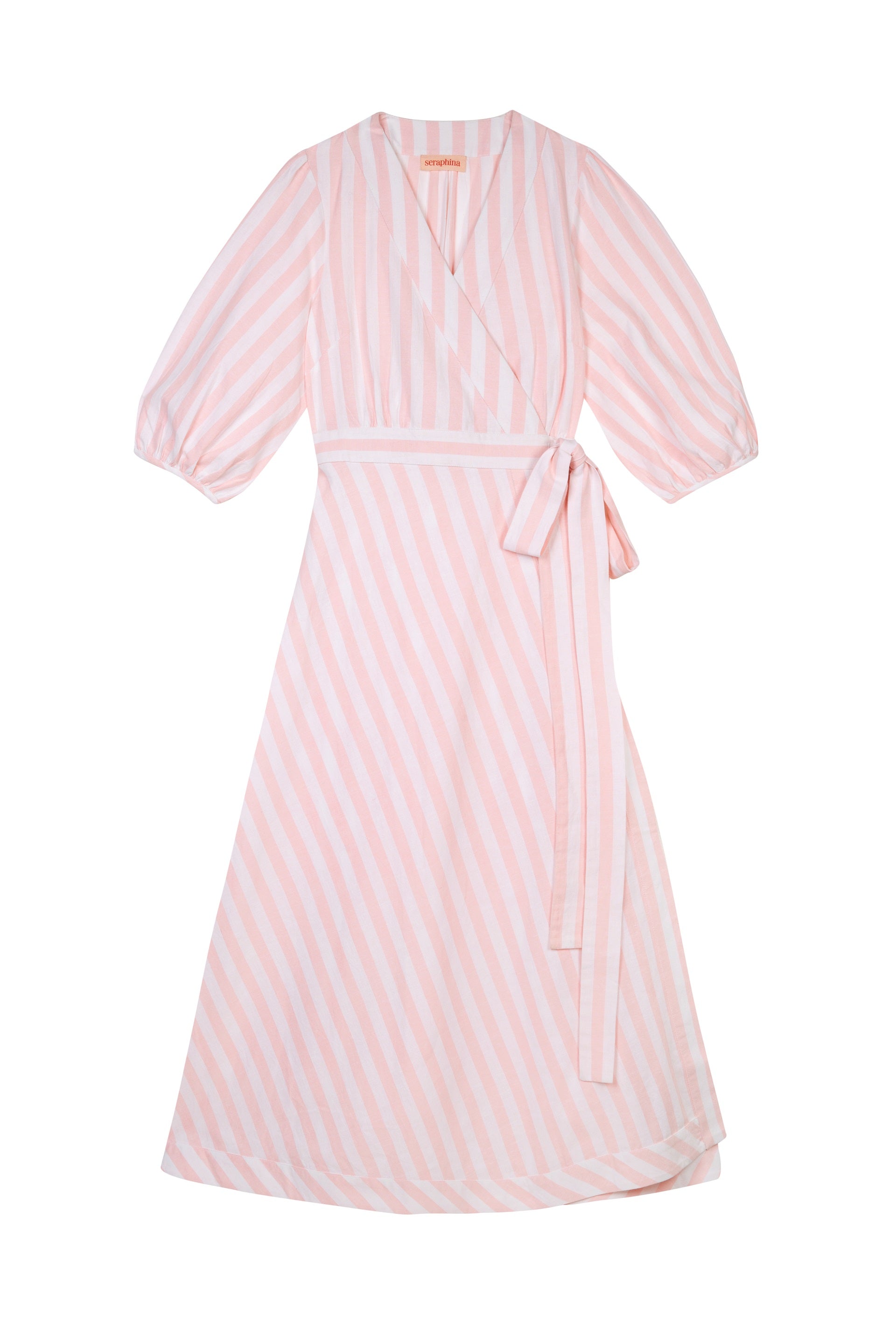 THE BORDER WRAP DRESS Pink White Stripe Seraphina London