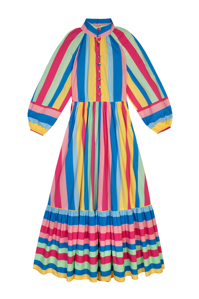 THE SUMMER STRIPE NEHRU DRESS | Multi Stripe (In collaboration with the Daily Dress Edit)