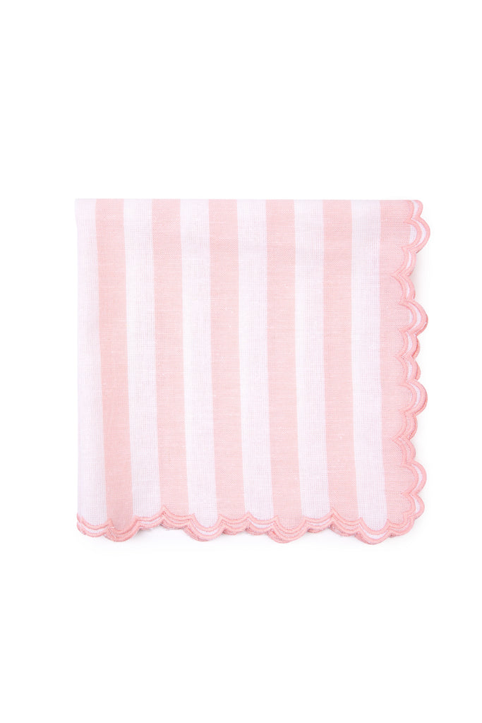 Pink & White Stripe Scalloped Napkins - Set of 4