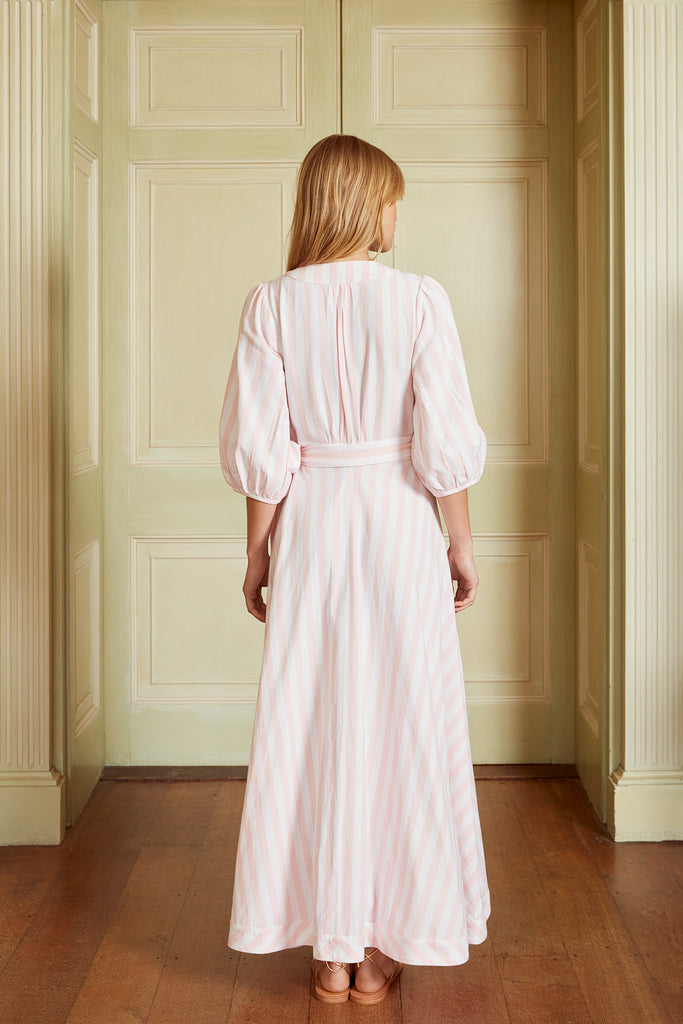 THE BORDER WRAP DRESS | Pink & White Stripe