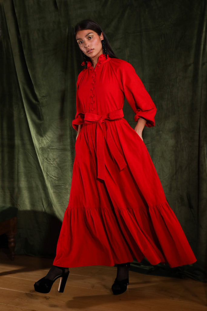 The Winter Nehru Dress | Festive Red