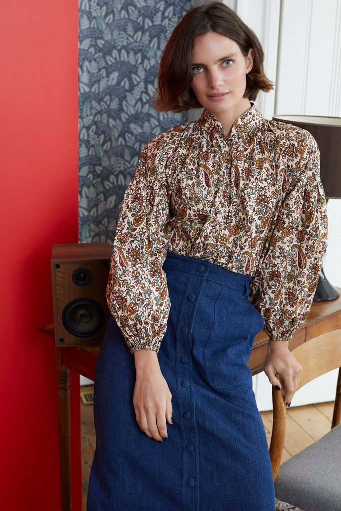 The Split Sleeve Blouse | Brown & Gold Paisley
