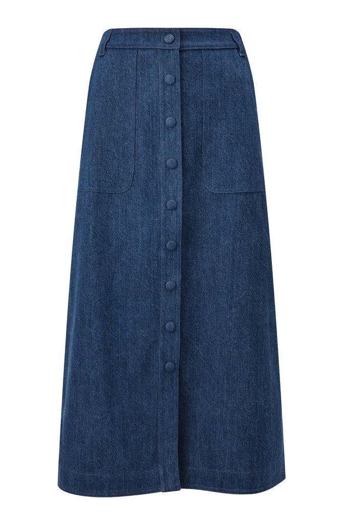 The Denim Button Skirt | Deep Blue