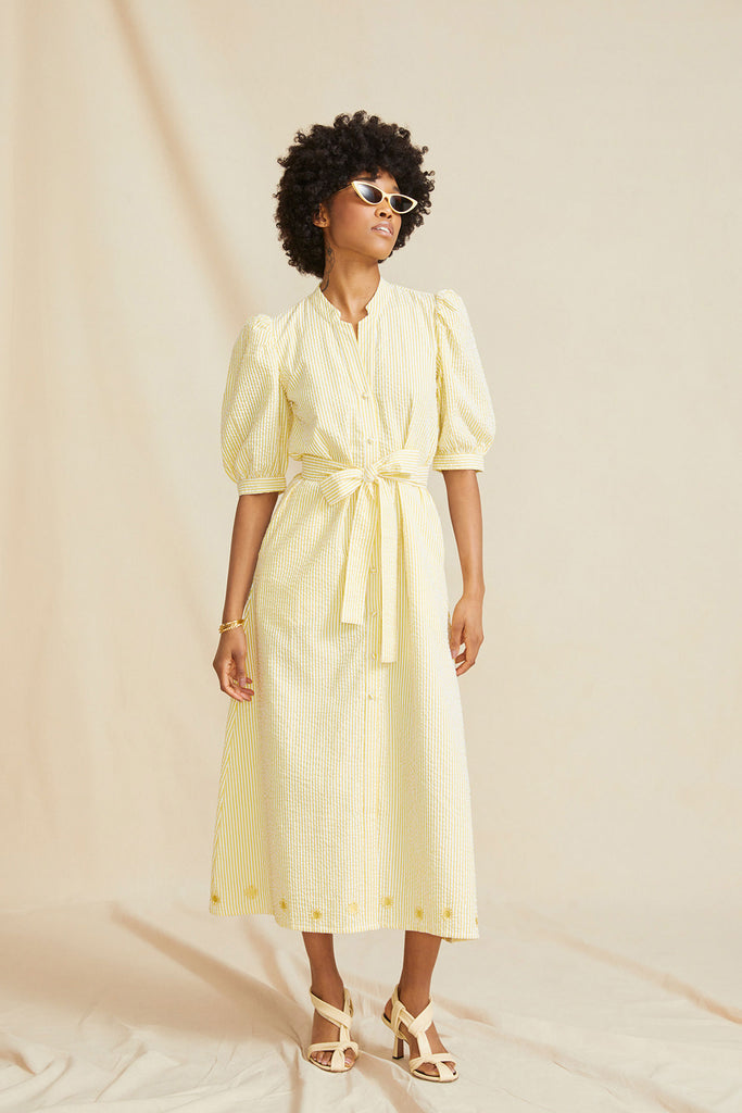 THE SUNSHINE DRESS | Yellow & White Striped Seersucker