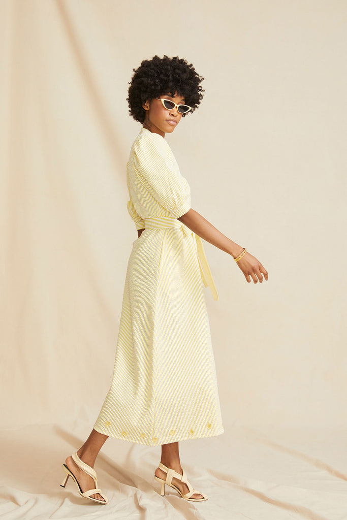 THE SUNSHINE DRESS | Yellow & White Striped Seersucker